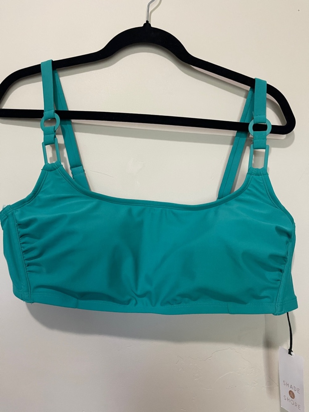 Shade & Shore Teal Square-Neck Bikini Top with Ring Straps size 16 New